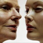 Side-by-side comparison of aging skin with wrinkles and youthful smooth skin.