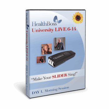 HealthBoss University LIVE 6-14 training DVD cover for SCENAR and COSMODIC Slider devices.