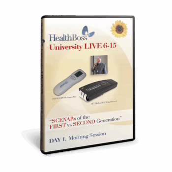 HealthBoss University LIVE 6-15 training DVD cover comparing first and second generation SCENARs.