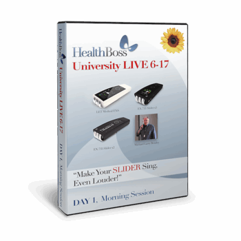 HealthBoss University LIVE 6-17 training DVD cover for SCENAR and COSMODIC Slider devices.