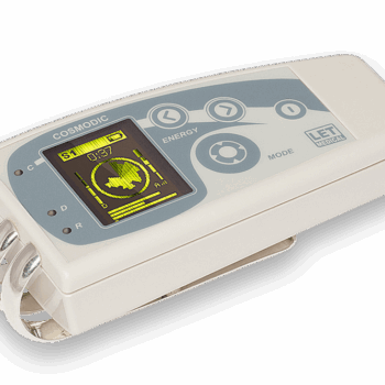 White COSMODIC EX715Ag therapy device with silver electrodes and yellow digital display.