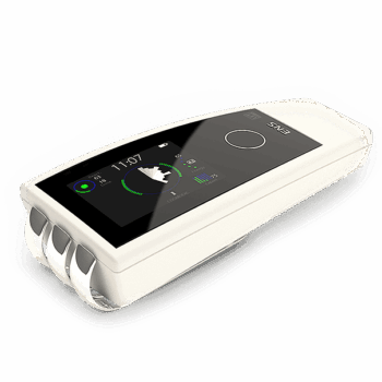 Professional white ENS neuroadaptive device with digital display and three silver electrodes.