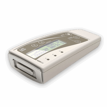 White COSMODIC VX735l handheld therapy device with LCD display and silver front electrodes.