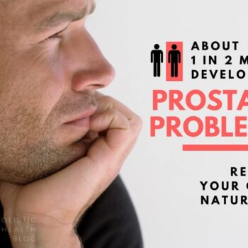 Man looking thoughtful beside text about natural solutions for prostate problems.