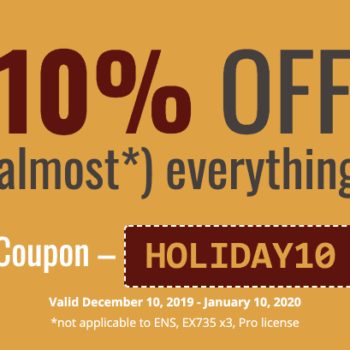 Promotional banner for 10% off holiday sale with coupon code HOLIDAY10.