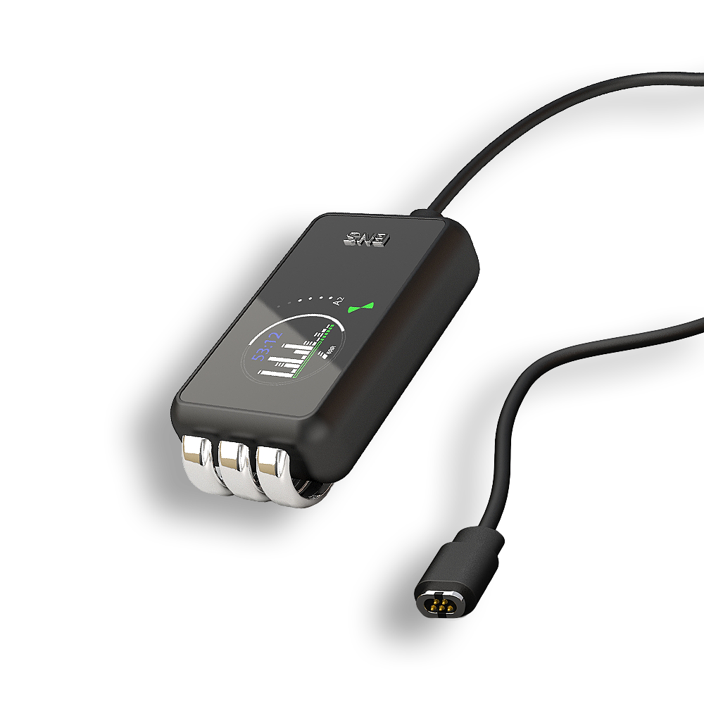 Black SKI-D smart remote electrode for COSMODIC ENS devices with OLED display and three silver rails.