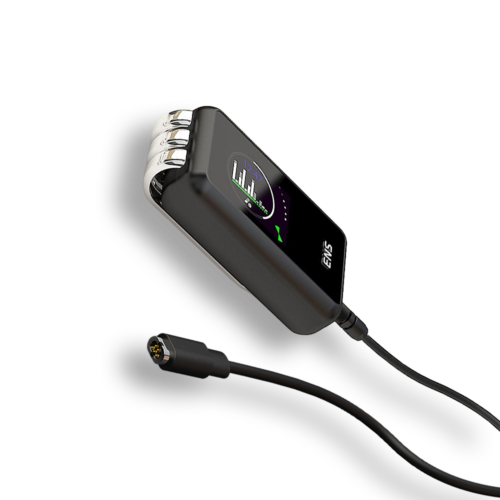 Black SKI-D smart remote electrode for COSMODIC ENS devices with OLED display and three silver rails.