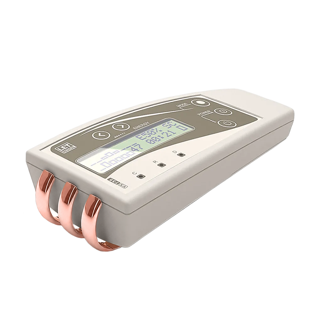 White COSMODIC VX735 Cu therapy device with three curved silver electrodes and LCD screen.