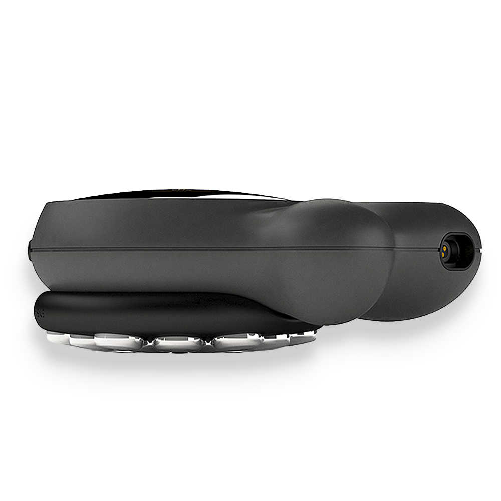 Side profile of the ENS Actu remote electrode showing the connector port and metal contacts beneath the treatment head.